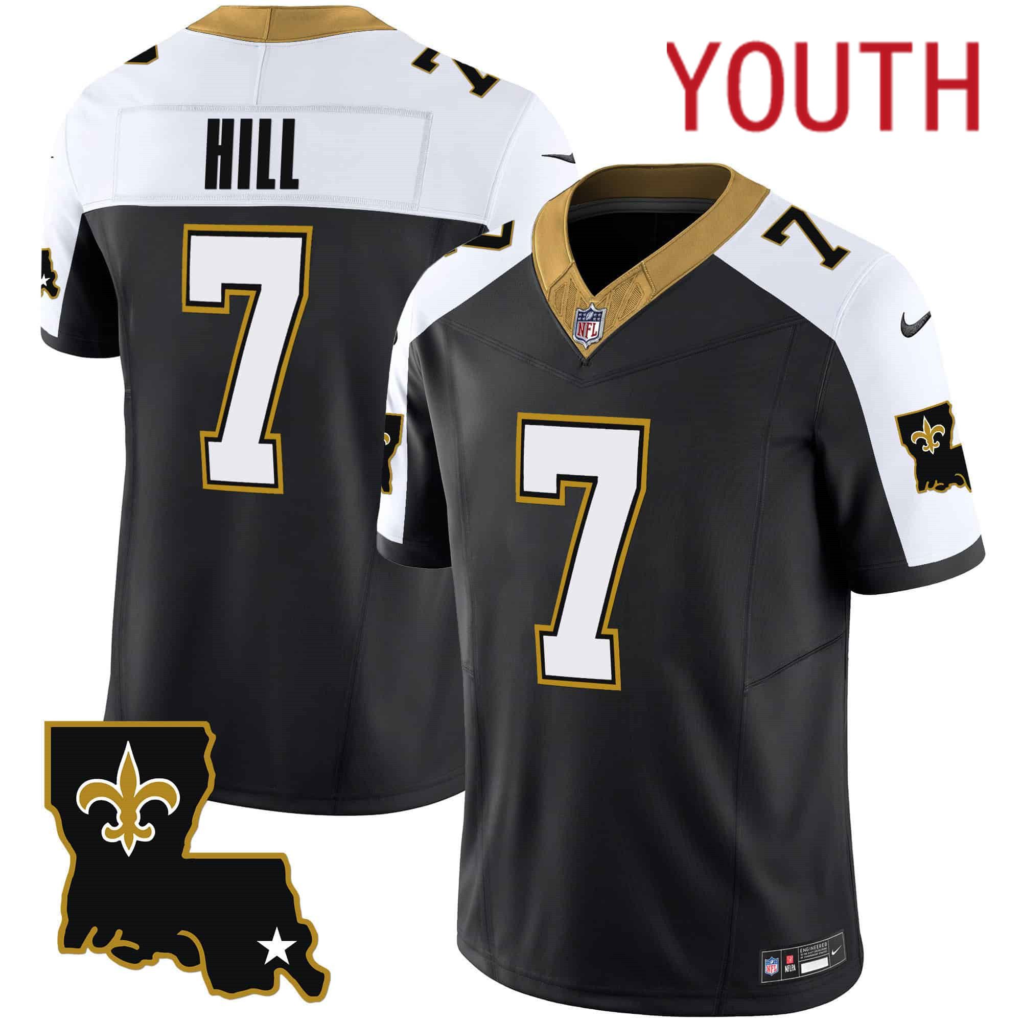 Youth New Orleans Saints #7 Hill Black 2024 Nike 1987 Legacy Vapor Limited NFL Jersey->youth nfl jersey->Youth Jersey